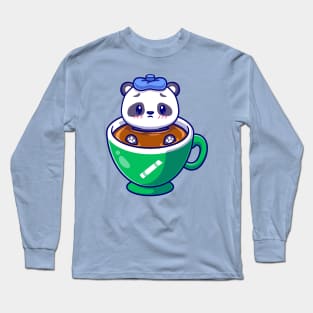 Cute Panda Fever In Coffee Cartoon Long Sleeve T-Shirt